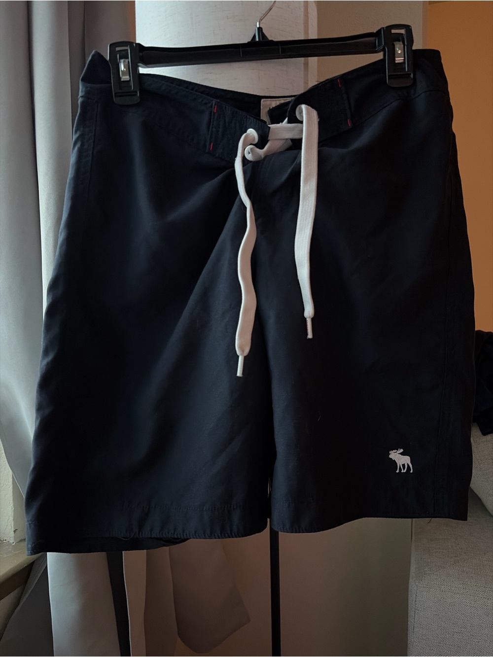 Abercrombie & Fitch Men's Black Swim Shorts with White Drawstring